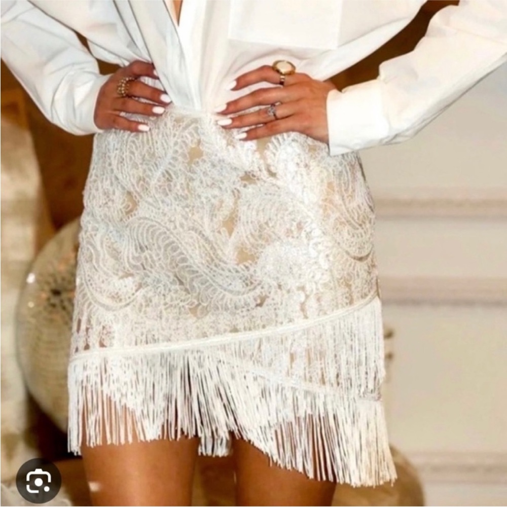 12th Tribe White Fringe Skirt